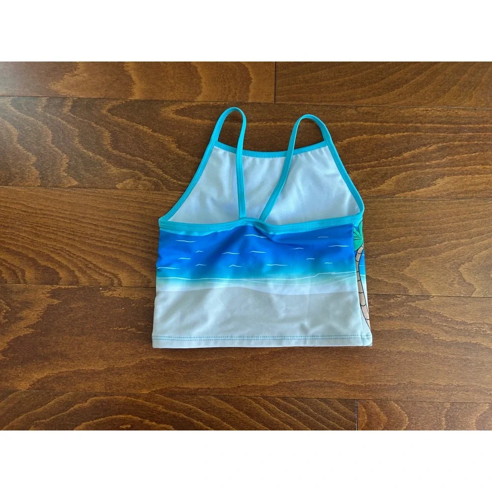 Disney Minnie Mouse Girls Blue Beach Scene Tankini Swim Top Size 5/6
